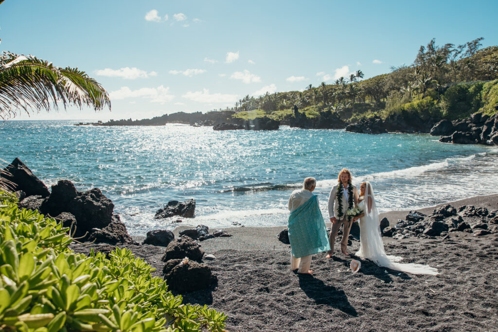 Maui Elopement Photographer captures intimate beach wedding ceremony