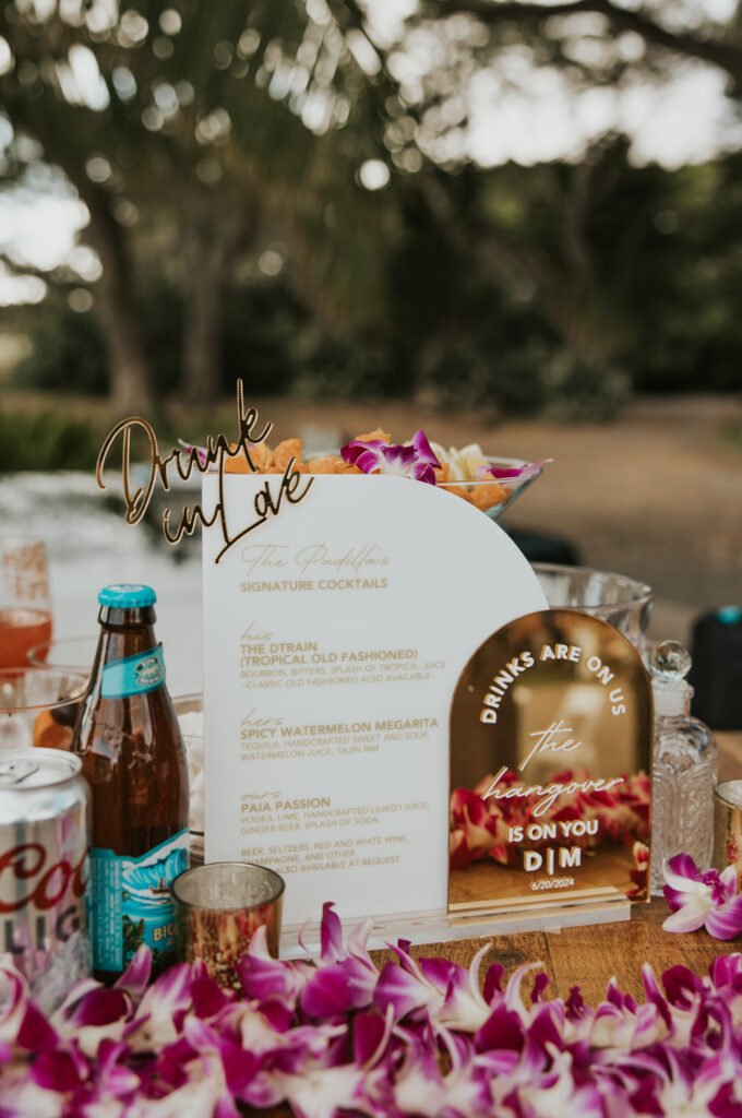 Maui Elopement Photographer captures bar menu 