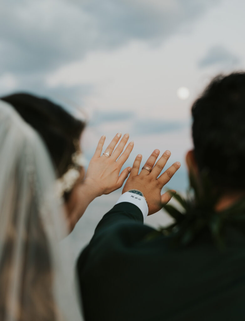 Maui Elopement Photographer captures bride and groom showing wedding rings